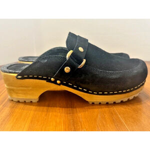 Sanita Women's Lissy Clog Size 39 in Black Open Back Wood Sole Slip Resistant